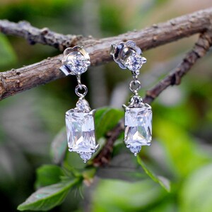 Rektangulära örhängen i sterlingsilver med CZ, hängande örhängen, jubileumspresent