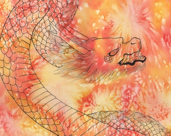 Watercolor Dragon Ink Original Art Fantasy Art OOAK