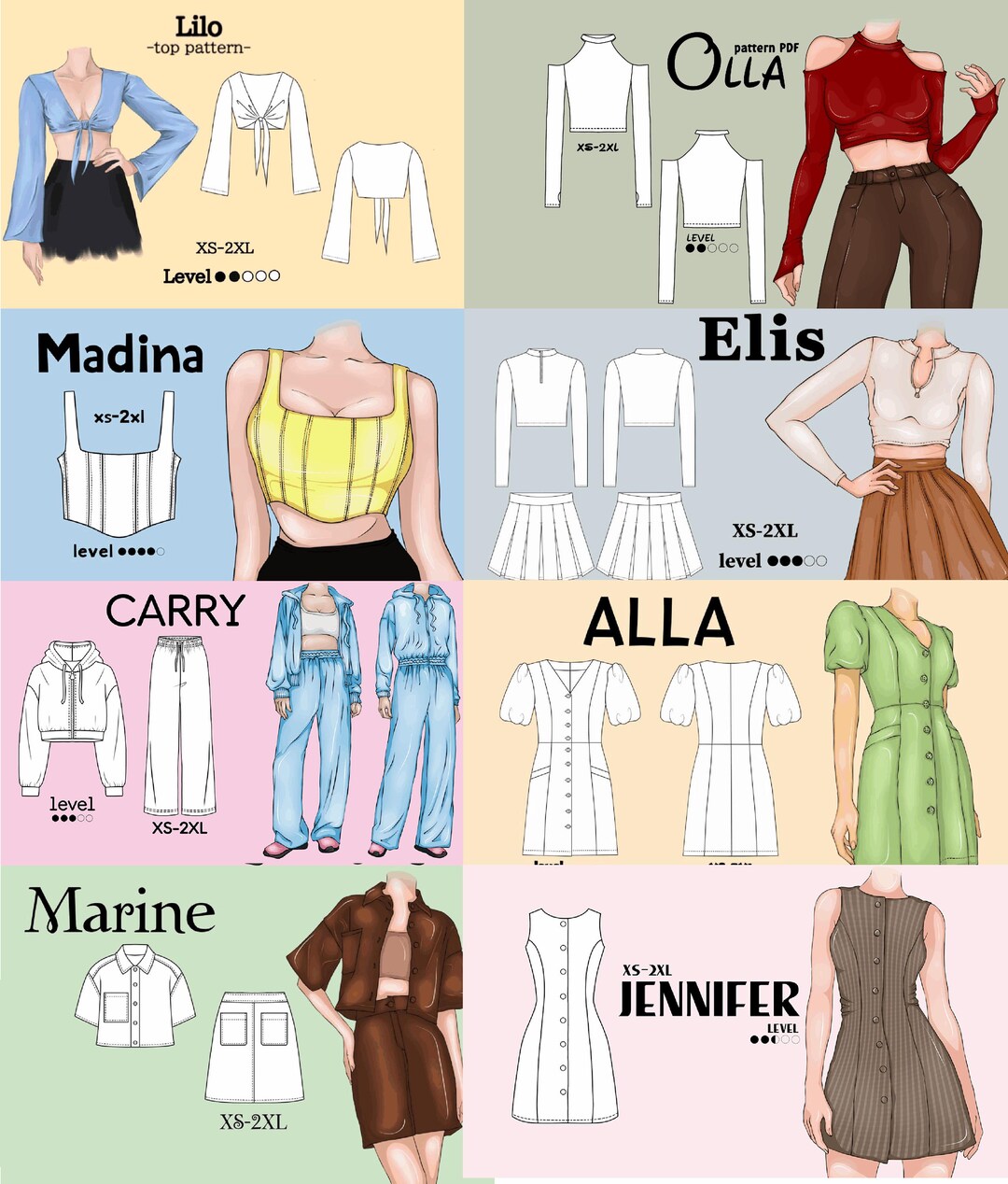 12 Basic Bodice Sewing Pattern Blocks / Women's Basic Block Pattern ...