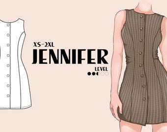 Jennifer / Button Down Dress / Sewing Pattern / Sleeveless A-Line / Summer Dress / Button Down Mini Dress /  Babydoll Shirt Dress