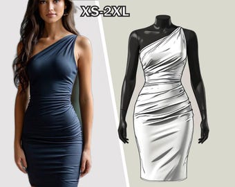Dress sewing Pattern One Shoulder Dress Pattern  / cocktail  dress pattern / Prom dress pattern Easy pattern / PDF Digital Sewing Pattern