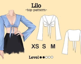 Cropped Tie-Front Top Sewing Pattern: Easy Illustrated Tutorial (PDF Pattern)