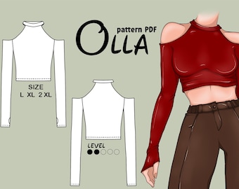 Off-Shoulder Ruffle Top Sewing Pattern: Long Sleeve Blouse (PDF Pattern)