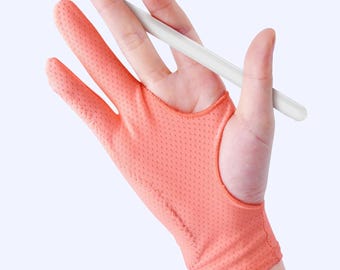 Black And Pink Coloured Anti-Fouling Drawing Glove for Digital Artists, 3 Layered Palm Rejection Glove
