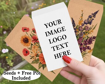 Custom Wildflower Seed Packets with Free Pots | Personalized Wedding Bridal Shower Birthday Party Favors | Bulk Eco-Friendly Gifts