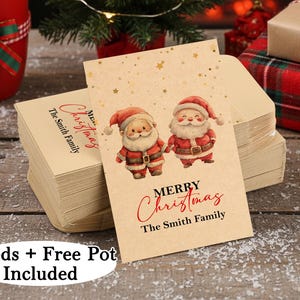 Custom Santa Seed Packets with Free Pots, Holiday Christmas Favors, Winter Wedding Gifts, Personalized Friend Gifts, New Year Greeting Cards