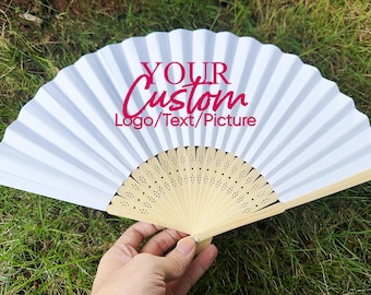 Custom BUSINESS LOGO Hand Fans, Paper Folding Fans for Business Promotions and Giveaways, Bulk Wedding Party Favors, Summer Beach Event Fans