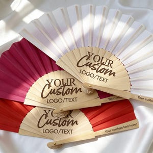 Custom Fabric Hand Fans with Logo, Corporate Event Party Favors, Personalized Wedding Bridal Shower Gift, Promotional Business Souvenir Bulk