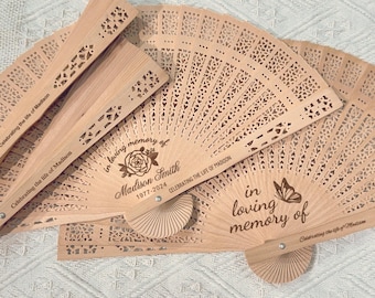 Personalized Hand Fan for Funerals, Memorial Gift Sandalwood Wooden Fans, Bulk Funeral Favors for Guests, Remembrance Gift, In Loving Memory