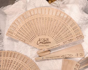 Bulk Custom Handheld Fans & Bags Set Rustic Wedding Fans Favours for Guests Wedding Folding Fans Engraved Wood Fans Summer Party Favour Fans