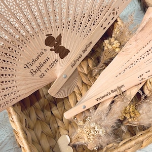Personalized Baptism Hand Fans Custom Wood Fan Set Mi Bautizo Favour Christening Favors for Guests First Communion Favour Summer Folding Fan