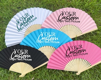 Personalized Colorful Hand Fans - Folding Paper Fans with Custom Text/Logo, Perfect for Parties, Festivals, Family Reunions & Outdoor Events