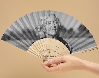 Bulk Memorial Favors for Guests, Personalized Photo Hand Fans, Funeral Service Fans, Celebration of Life Favors, Folding Paper Fan Keepsakes