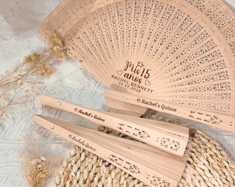 Abanicos de madera para Quinceañera/Abanicos de mano personalizados y grabados para Mis Quince/Recuerdos personalizados para Mis Quince Años/Regalos para dulces 15/Recuerdos para fiesta de bodas