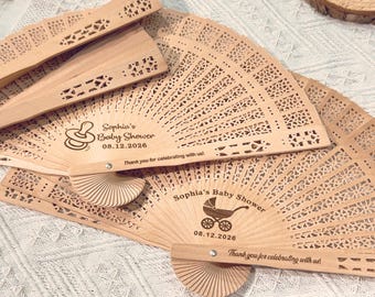 Bulk Baby Shower Fan Favors, Gender Reveal Party Engraved Wood Fans, Custom Birthday Gift Hand Fans, Baby in Bloom Favors, Baby Announcement