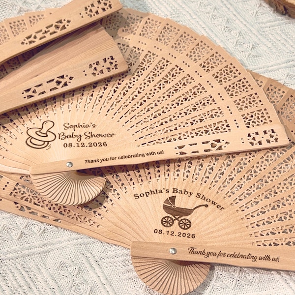 Bulk Baby Shower Fan Favors, Gender Reveal Party Engraved Wood Fans, Custom Birthday Gift Hand Fans, Baby in Bloom Favors, Baby Announcement