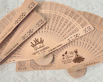 Abanico de madera personalizado para recuerdos de quinceañera, regalo de dulces 16, abanicos plegables, abanicos de mano personalizados para Mis Quince, regalo de dulces 15, recuerdos de fiesta de Mis XV Años