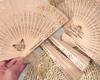 Personalized Engraved Wooden Fan for Mis Quince Años Bulk Custom Birthday Favors Quinceañera Party Favors Sweet 16 Gifts Summer Wedding Fans