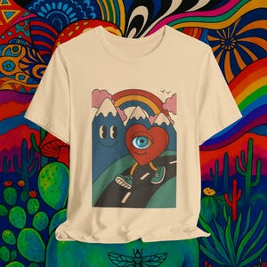 Surreales Herz T-Shirt | Herz mit menschlichem Auge, Auge der Vorsehung, Retro Cartoon Kunst, Absurdismus, Pilze, Psychedelische, Alt Bekleidung, Weirdcore