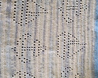 Baby Blanket: Soft Bernat Yarn, Blue, Handmade Crochet