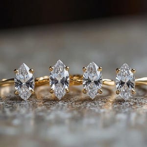 Marquise Engagement ring Gold Travel ring Unique Silver Promise ring Wedding ring Simulated diamond ring Solitaire ring Gift for her TGJ