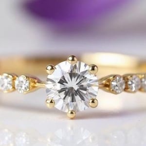Dainty minimalist 14k gold diamond engagement ring Unique elegant promise ring gold Women classic everyday ring gold gift for her TGJ