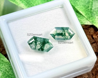 Natural Moss Agate 5x10 mm to 7x14 mm Hexagon Cut AAA Quality Handmade Gemstone For Jewelry Making
