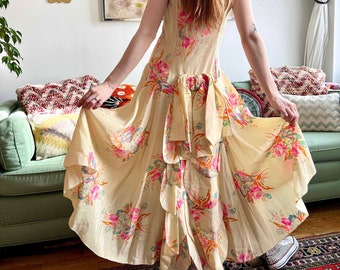 1930s Silk Moiré Floral Gown