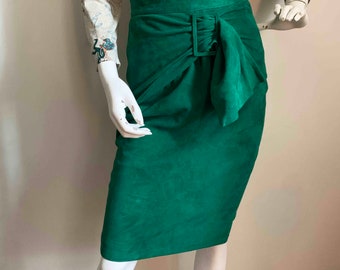 Andrea Odicini 1980s Teal Suede Skirt