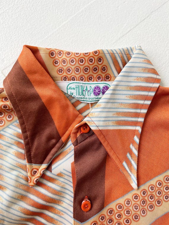 1970s Huk A Poo Rust Print Dagger Collar Shirt - image 4