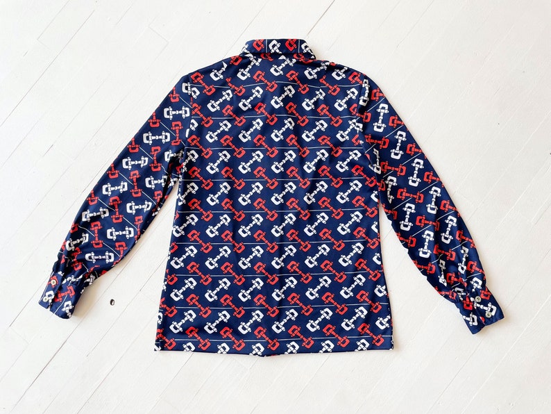 1970s Horsebit Print Navy Shirt image 4