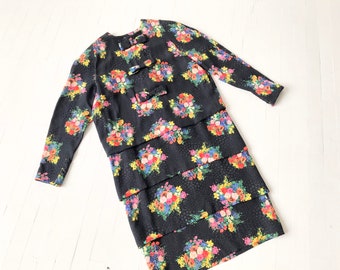 1980s Albert Nipon Floral Silk Dress