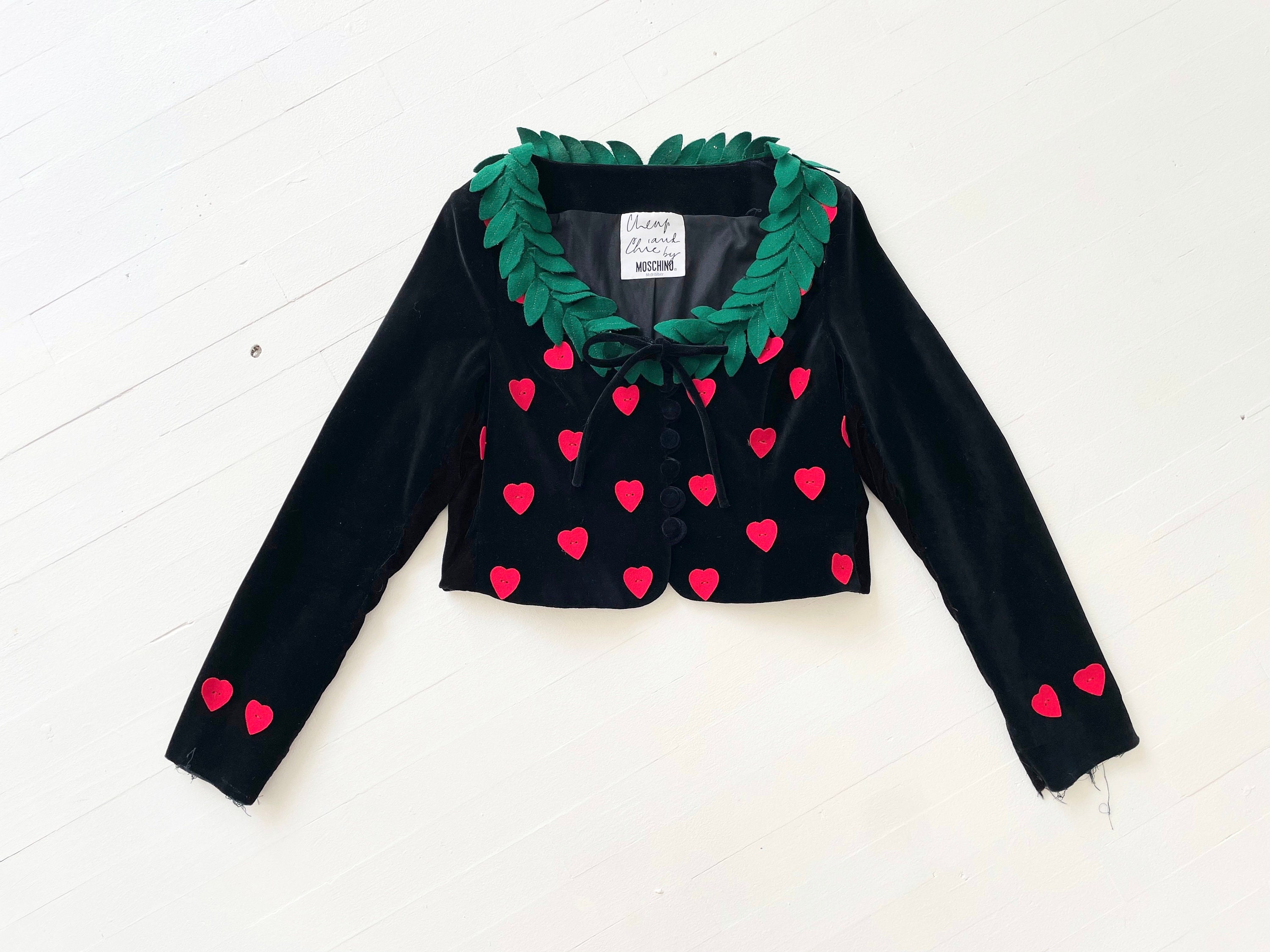 Vintage Moschino Black Velvet Jacket With Embroidered Hearts