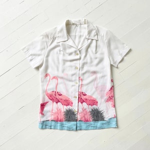 Vintage White Flamingo Print Shirt image 1