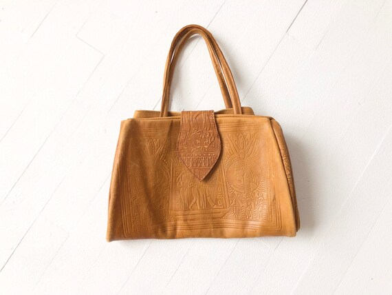 1970s Egyptian Revival Tooled Leather Bag