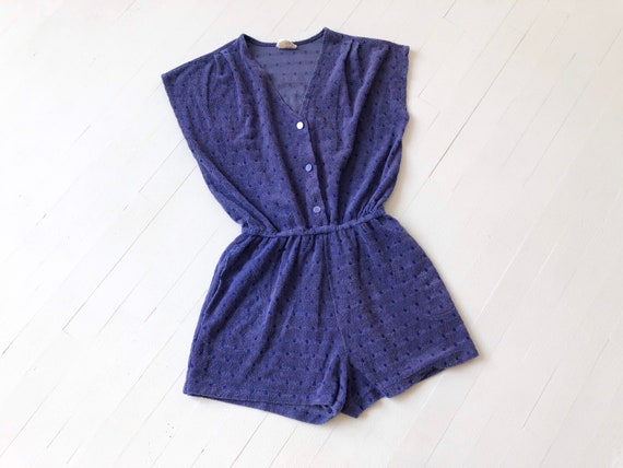 1970s Purple Dotted Terrycloth Romper