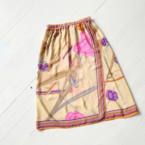 1980s Pink Botanical Silk Skirt – Border Print Wrap Style, XS/S Vintage