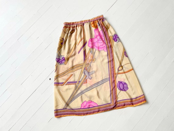 1980s Silk Botanical Border Print Skirt - image 1
