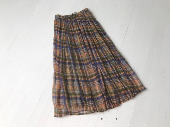 1970s Plaid Chiffon Maxi Skirt