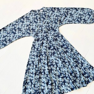 1980s Blue Floral Print Cotton Dress