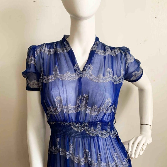 Sheer Blue 1930s Dot Dress