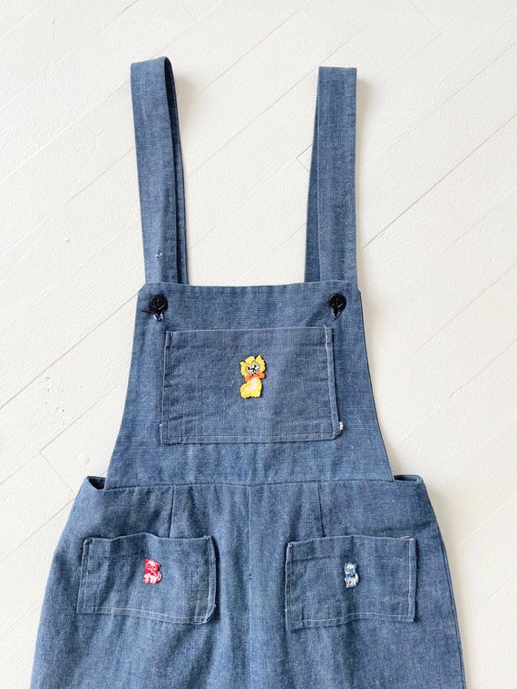 Vintage Denim Embroidered Cat Overalls - image 2