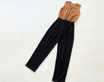 Vintage Brown + Black Textured Knit Jumpsuit