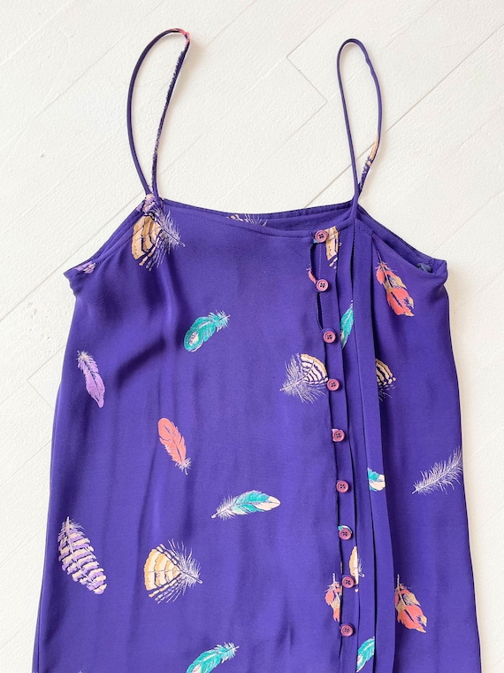 1980s Purple Feather Print Dress - image 2