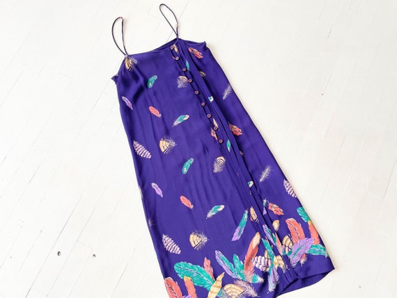 1980s Purple Feather Print Dress - image 9