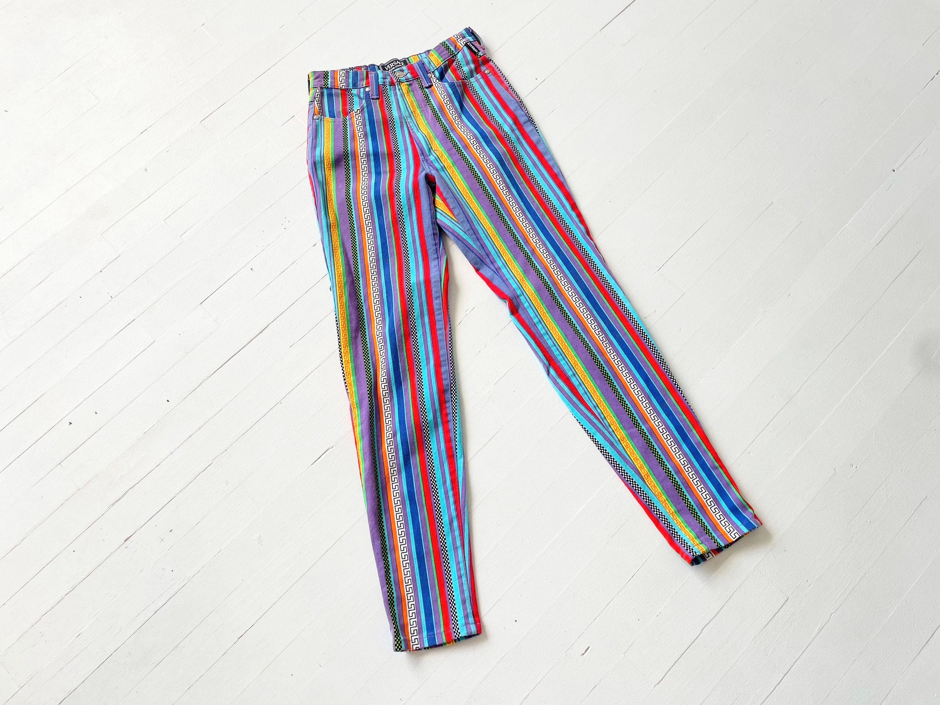 Colourful striped jeans online