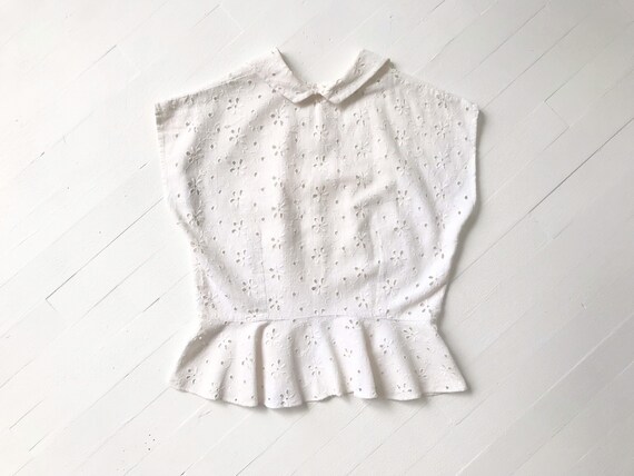1930s White Eyelet Peplum Blouse