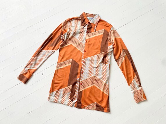 1970s Huk A Poo Rust Print Dagger Collar Shirt - image 3