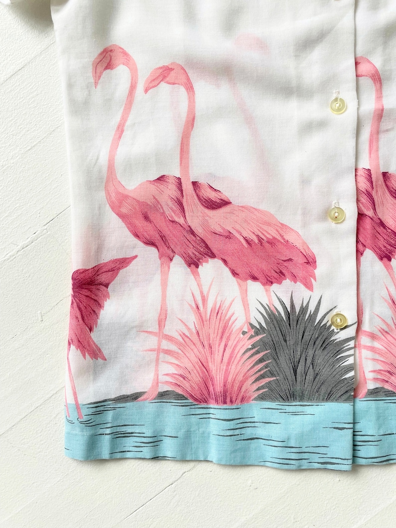 Vintage White Flamingo Print Shirt image 2