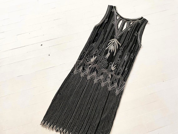 1980s does 1920s Beaded Silk Flapper Dress - image 1